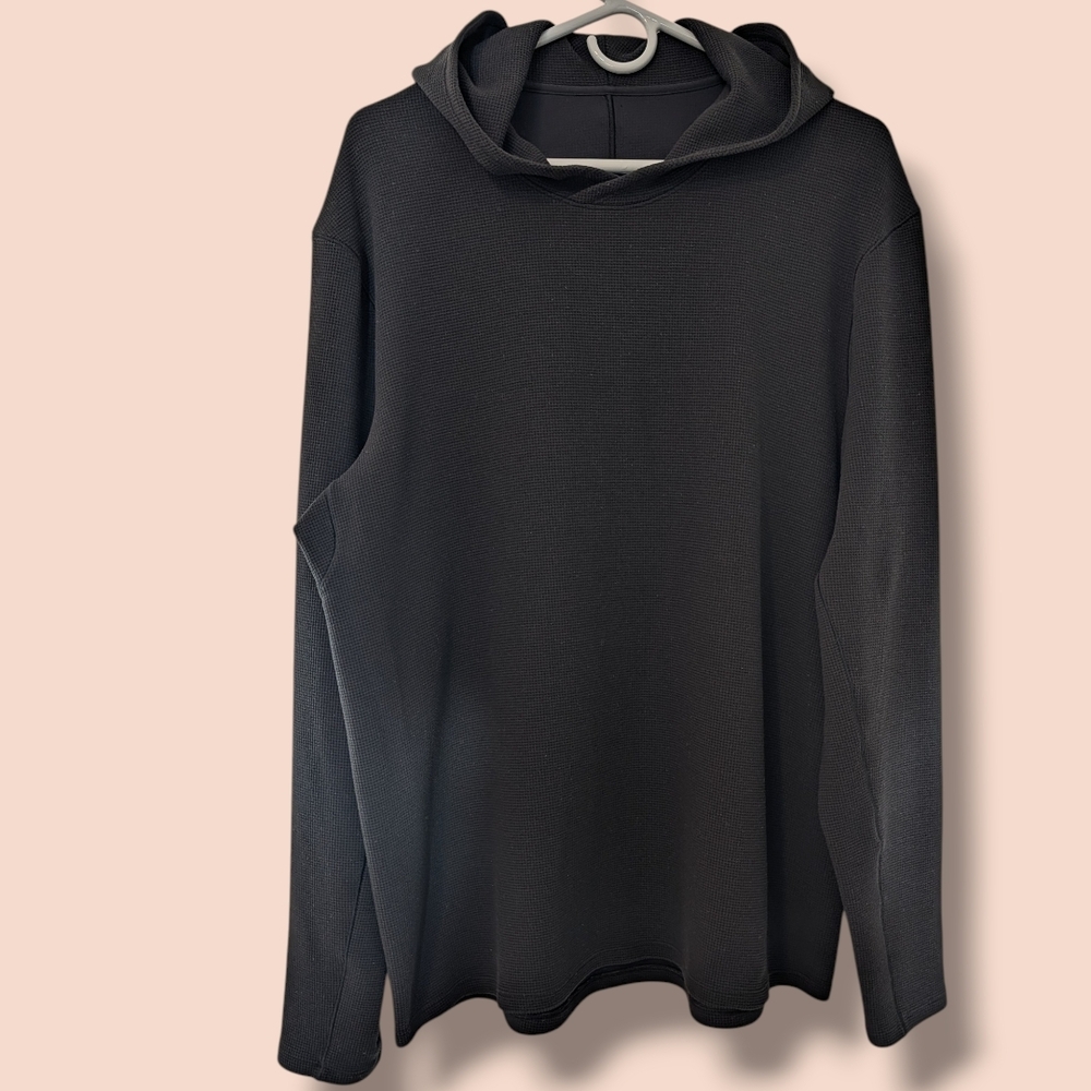 Lululemon Men's Black Soft Waffle Knit Pullover Shift Stitch Hoodie LG